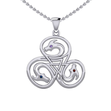 Dragon with Triskele Sterling Silver Pendant with Gemstone TPD6439